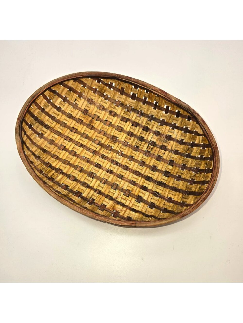 Vintage Woven Oval Basket Small With Rustic Brown & Yellow Tones CM2335